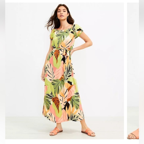 LOFT Vacation Shimmer Palm Off The Shoulder Maxi Dress size large - Picture 1 of 14